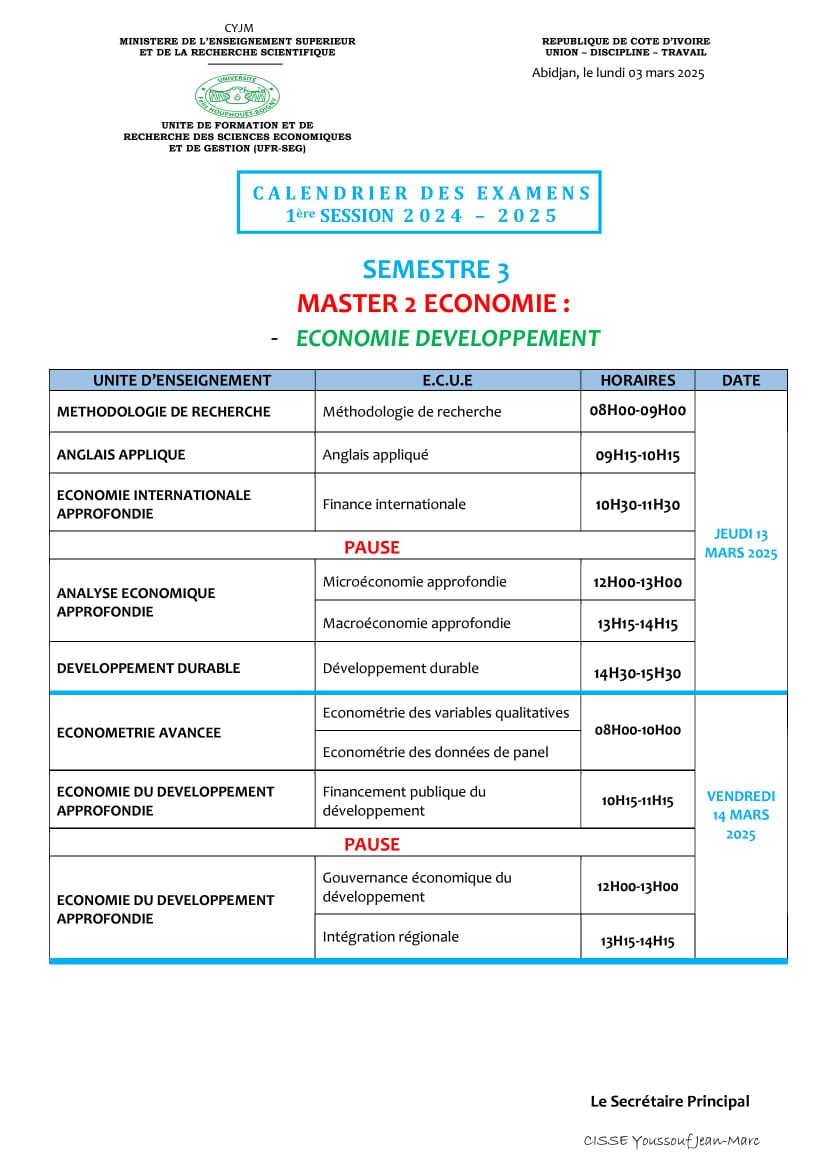 Licence 2 : 1ere SESSION 2024-2025 semetre 3