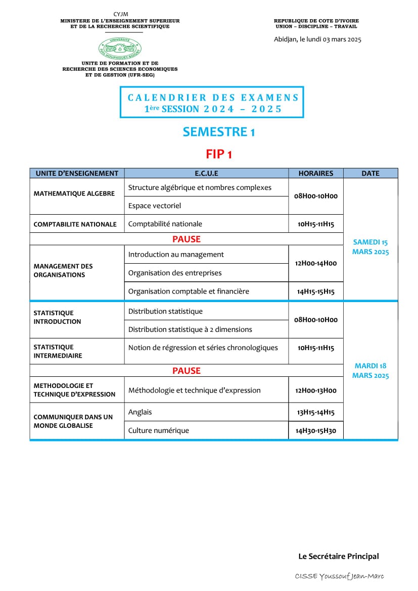 Fip1 : 1ere SESSION 2024-2025 semetre 3